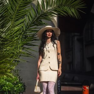 Alternative view of CHARDONNAY CREAM COLOR HIGH WAIST MINI SKIRT