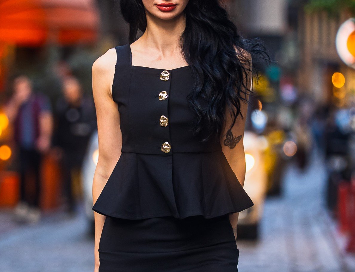 NOİR PEPLUM GOLD-BUTTON BLACK VEST TOP - Görsel 2