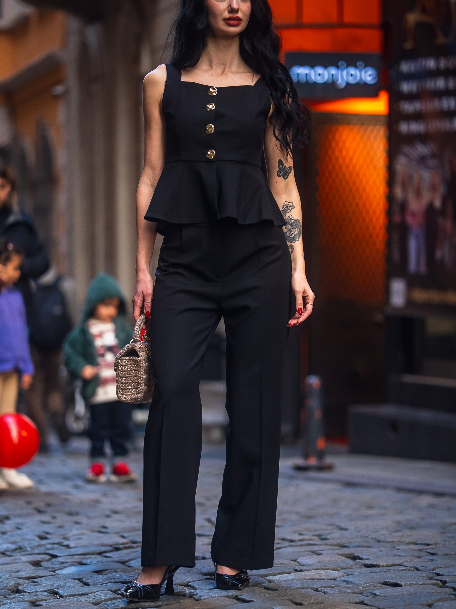 NOİR PEPLUM GOLD-BUTTON BLACK VEST TOP - Görsel 4